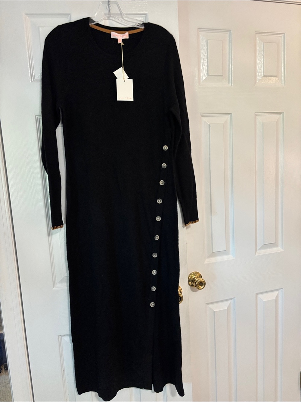 Lisa Todd Black Long-Sleeve Button-Accent Knit Dress